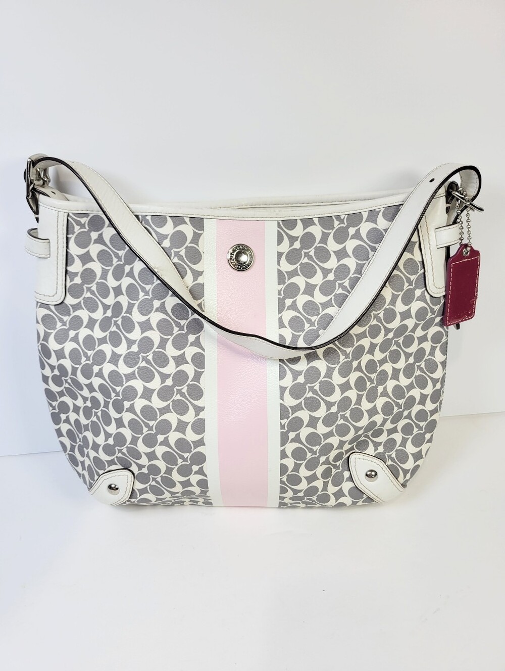 Coach Chelsea Heritage Signature Pink Stripe Hobo Bag McBling, Indie Sleaze